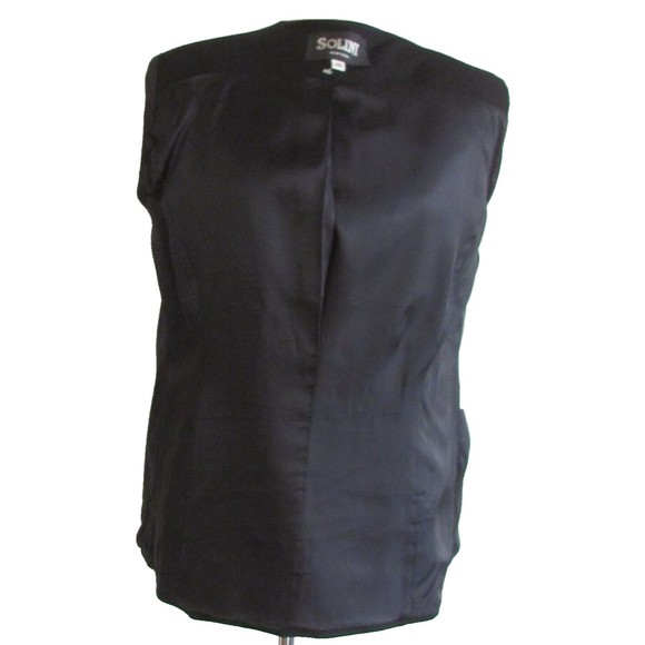 Vintage Designer Solini New York Black Square Neck Fox Fur Cuffs Jacket 16.R - Picture 15 of 16